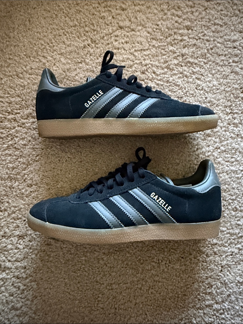 adidas Black Gazelle Suede Low-Top Sneakers with Grey Stripes